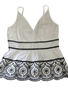 Banana Republic Cream Cami with Black Trim and Embroidered Hem